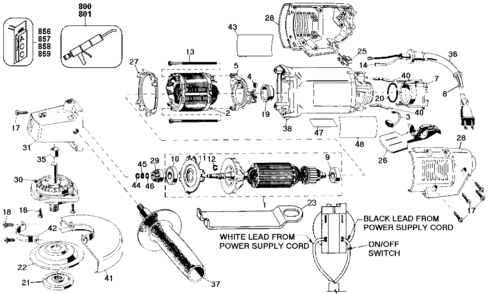 Default Diagram and Parts List for 2750-220 Type 101 Black and Decker Grinder